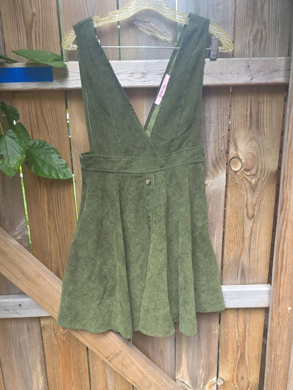 Olive Green Corduroy Pinafore Dress